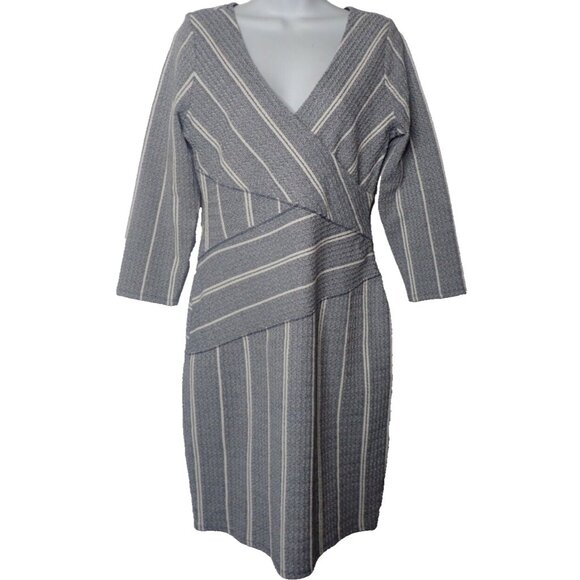 Maeve Anthropologie Amelia Blue Striped Wrap Dress M Column V‎ neck textured - Picture 1 of 7